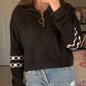 Black checkered cropped quarter zip.